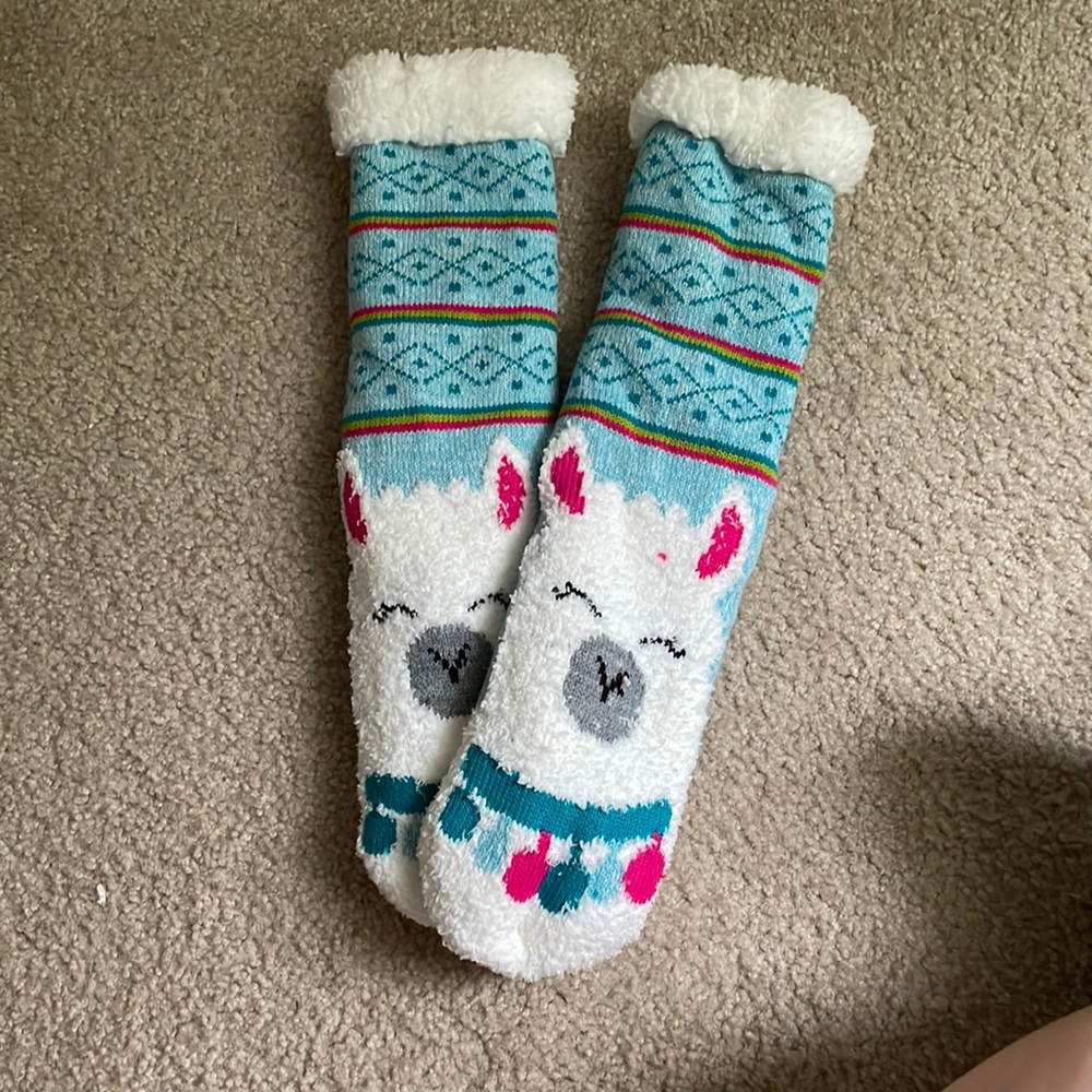 High length Llama fuzzy socks
